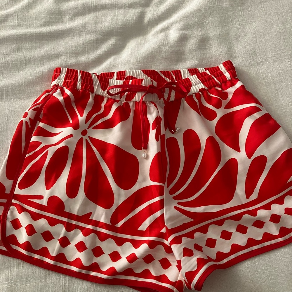 H&M Red and White Floral Athletic Shorts